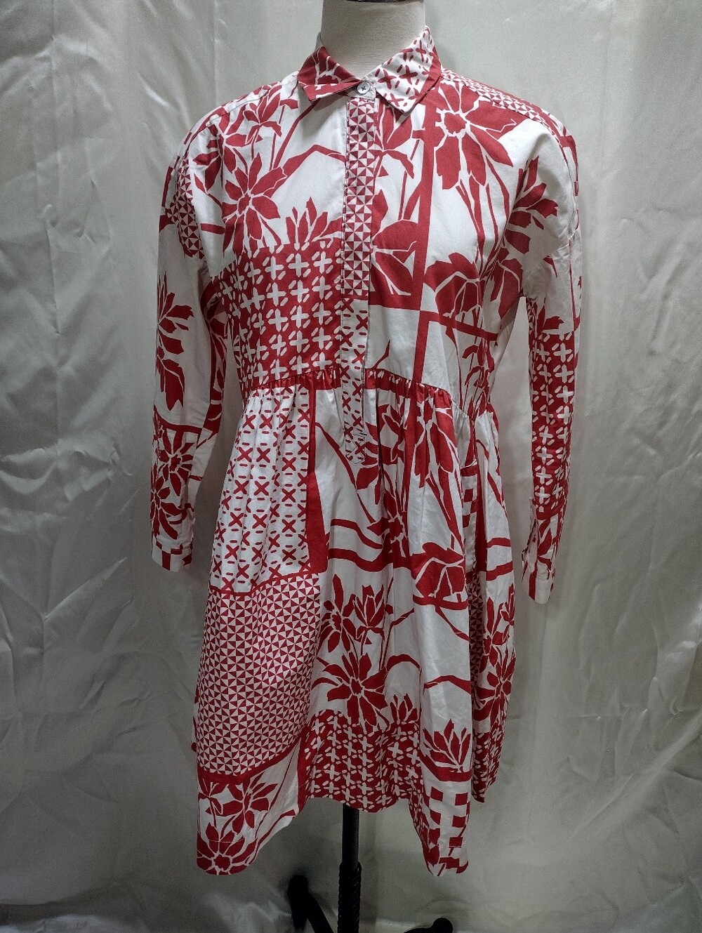 Maeve Anthropologie Printmaker Poplin Mini Shirt Dress Rusty Red/Off White Sz XS